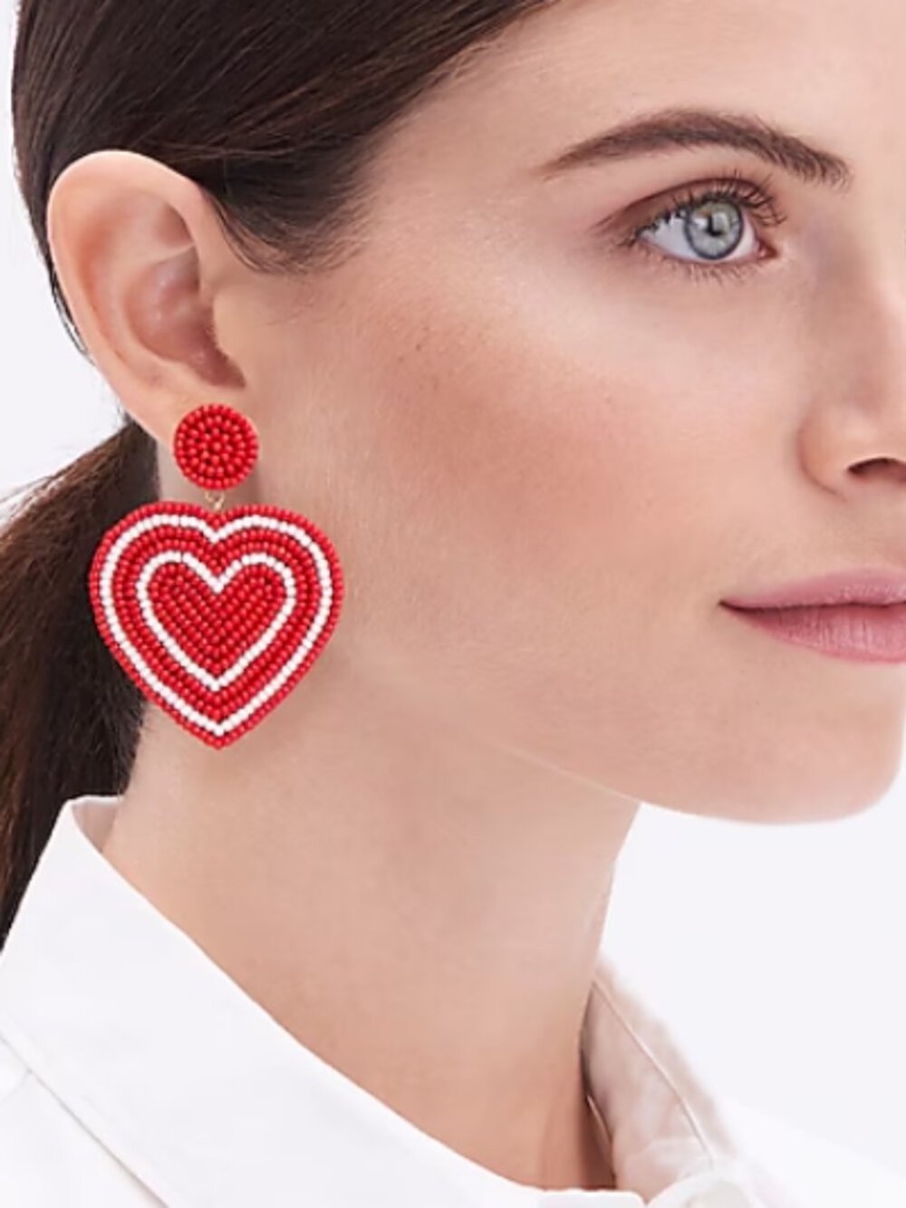 NWT J. Crew Beaded Heart Earrings Drop Statement Love Date Red J.Crew Factory